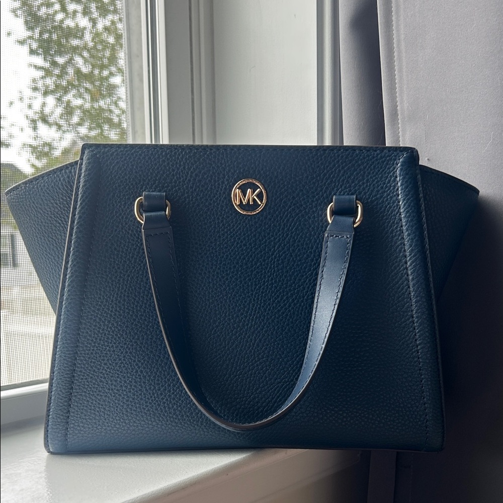 Michael Kors Dark Blue Tote with Gold Accents